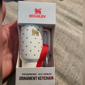 Released 2025 Mini Stanley Cup Keychain Christmas Ornament White Gold Polka Dots